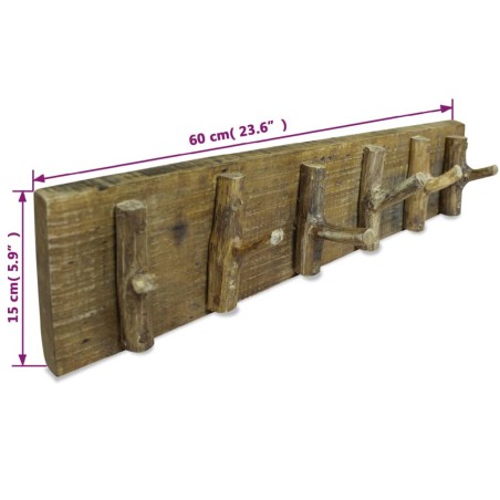 Porte-manteau bois de récupération mélangé 60x15 cm