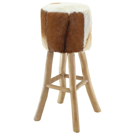 Tabouret de bar cuir de chèvre et bois de teck solide 2