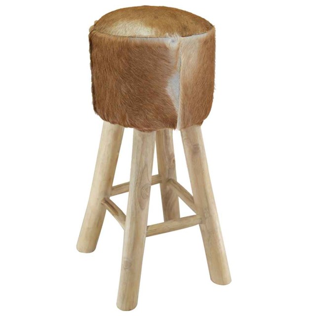 Tabouret de bar cuir de chèvre et bois de teck solide