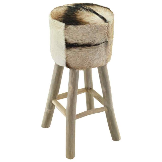 Tabouret de bar cuir de chèvre et bois de teck solide
