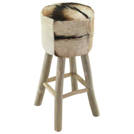 Tabouret de bar cuir de chèvre et bois de teck solide