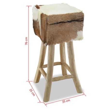 Tabouret de bar cuir de chèvre et bois de teck solide