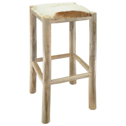 Tabouret de bar cuir de chèvre et bois de teck solide 2