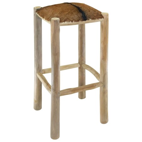 Tabouret de bar cuir de chèvre et bois de teck solide