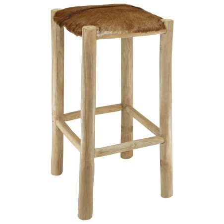 Tabouret de bar cuir de chèvre et bois de teck solide