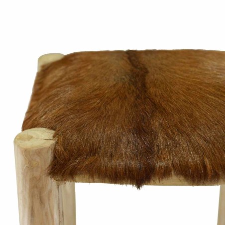 Tabouret de bar cuir de chèvre et bois de teck solide
