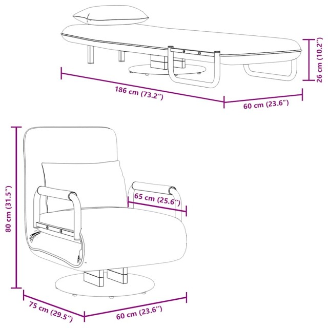 Fauteuil pivotant et canapé-lit gris foncé tissu