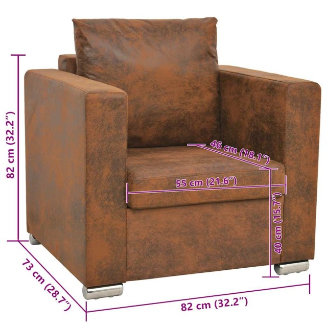 Fauteuil marron 82 x 73 x 82 cm en similicuir suédé