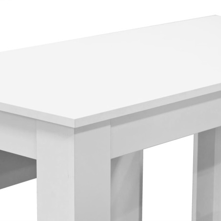 Table de salle à manger et bancs 3 pcs Bois d'ingénierie Blanc