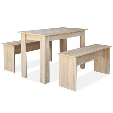 Table à manger et bancs 3 pcs Bois d'ingénierie Chêne 2