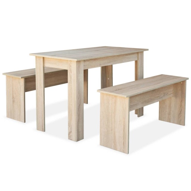 Table à manger et bancs 3 pcs Bois d'ingénierie Chêne