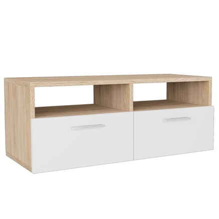 Meuble TV Bois d’ingénierie 95x35x36 cm Chêne et blanc 2