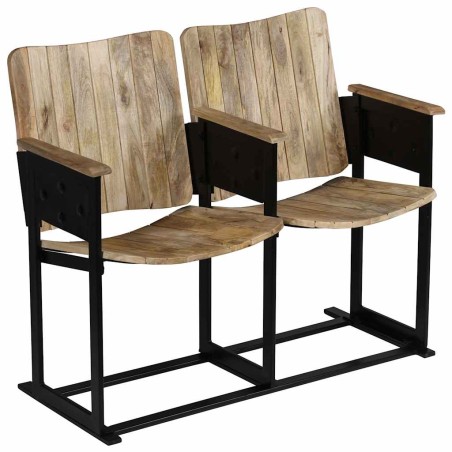 Banc à 2 places Bois de manguier massif et acier