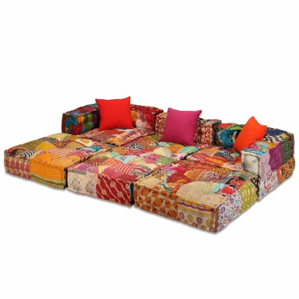 Pouf modulaire à 3 places Patchwork Tissu 2