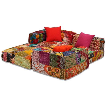 Pouf modulaire à 3 places Patchwork Tissu
