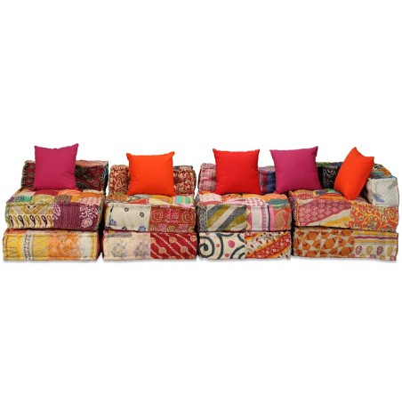 Pouf modulaire à 4 places Patchwork Tissu