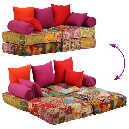 Pouf modulaire à 2 places Patchwork Tissu