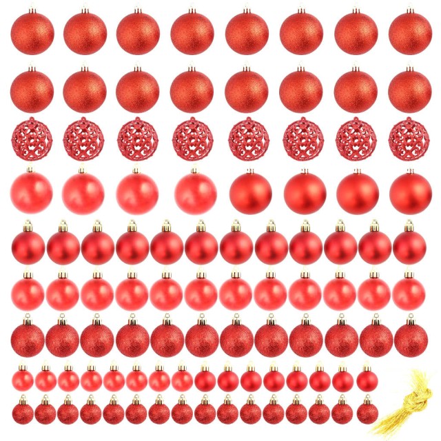 Ensemble de boules de Noël 100 pcs 3/4/6 cm Rouge
