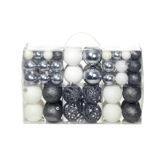 Ensemble de boules de Noël 100 pcs 3/4/6 cm Blanc/Gris