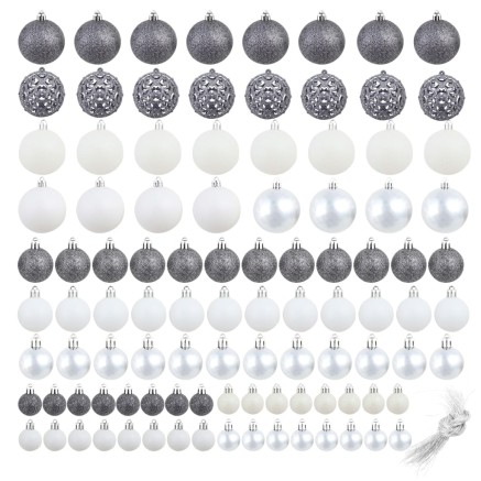 Ensemble de boules de Noël 100 pcs 3/4/6 cm Blanc/Gris 2
