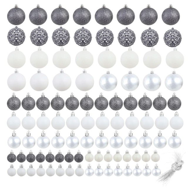 Ensemble de boules de Noël 100 pcs 3/4/6 cm Blanc/Gris