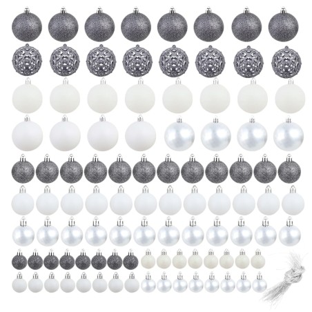 Ensemble de boules de Noël 100 pcs 3/4/6 cm Blanc/Gris