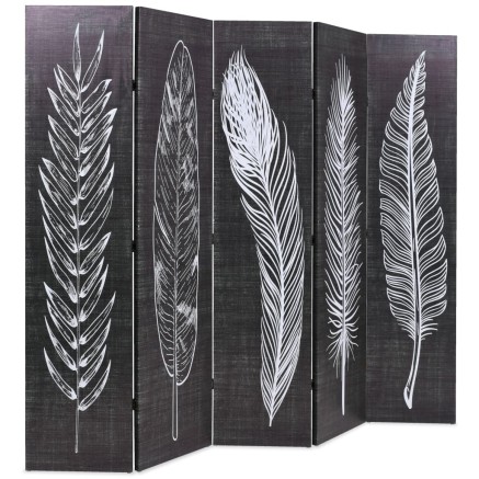 Cloison de séparation pliable 200 x 170 cm Plumes Noir et blanc 2