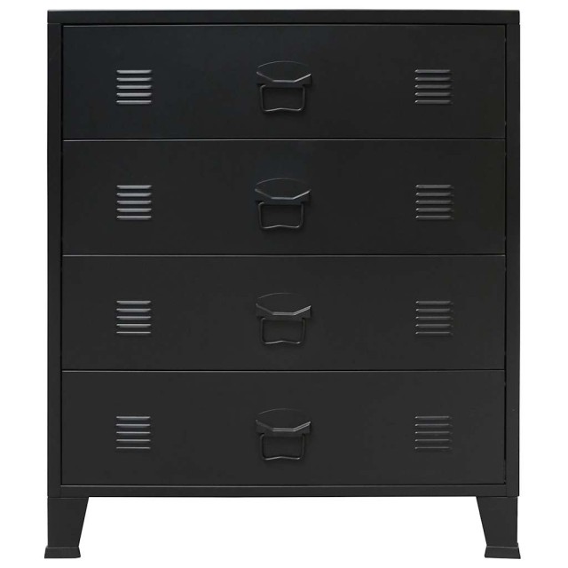 Commode à tiroirs Métal Style Industriel 78x40x93 cm Noir