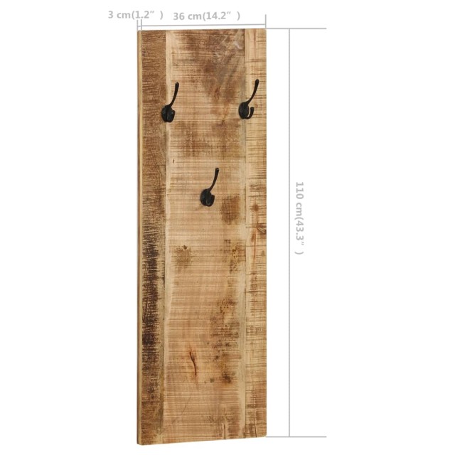 Porte-manteau mural 2 pcs Bois de manguier massif 36x110x3 cm