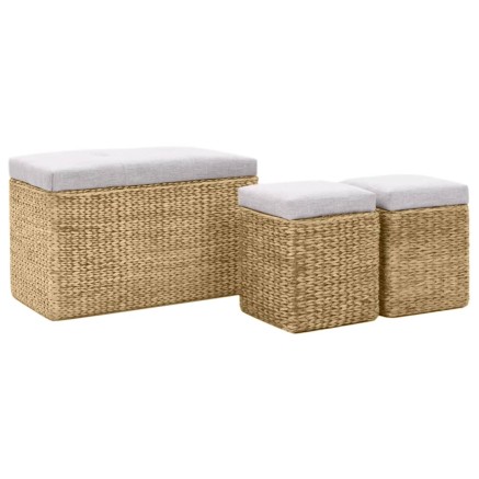 Banc avec 2 poufs Jacinthe d'eau Gris 2