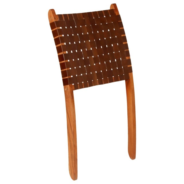 Chaise pliable bandes croisées marron cuir véritable
