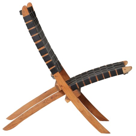 Chaise pliable bandes croisées noir cuir véritable