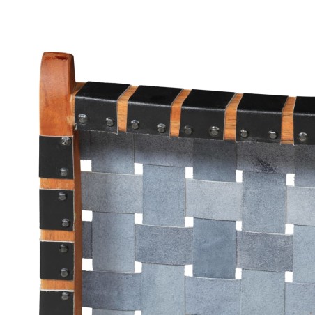 Chaise pliable bandes croisées noir cuir véritable