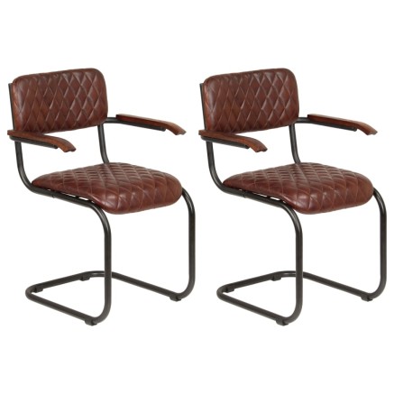 Chaises à manger avec accoudoirs lot de 2 marron cuir véritable