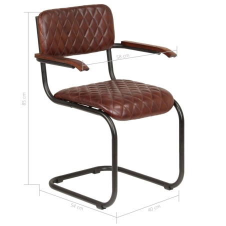 Chaises à manger avec accoudoirs lot de 2 marron cuir véritable