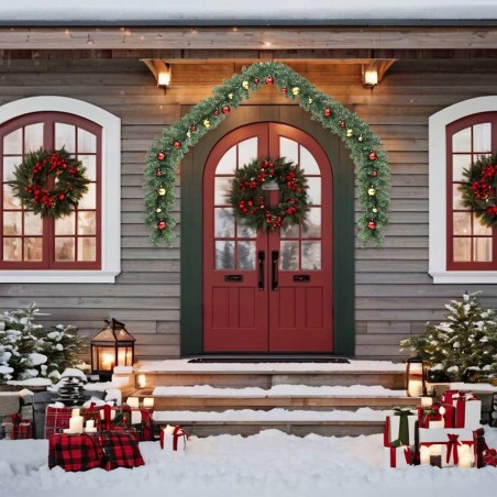 Guirlande de Noël décorée avec boules et lumières LED 5 m