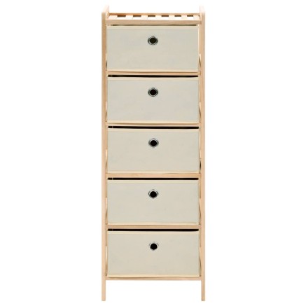 Étagère de rangement 5 paniers tissu bois de cèdre beige 2