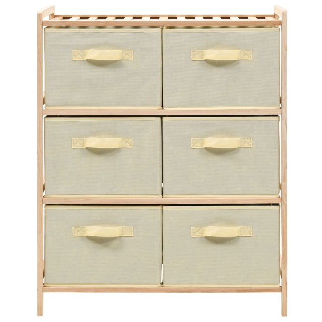 Étagère de rangement 6 paniers Tissu Bois de cèdre Beige