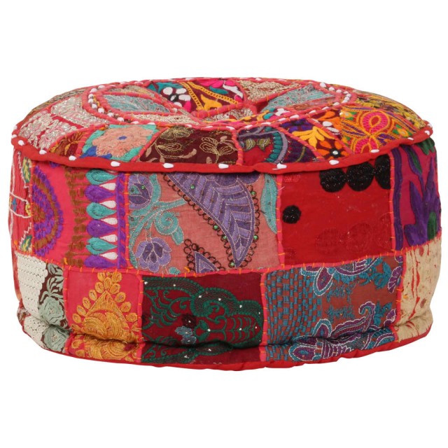 Pouf rond en coton fait à la main 40 x 20 cm Rouge
