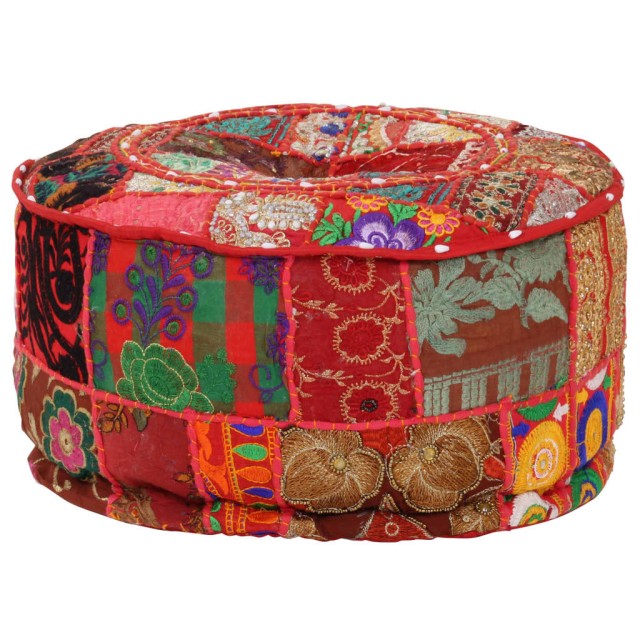 Pouf rond en coton fait à la main 40 x 20 cm Rouge