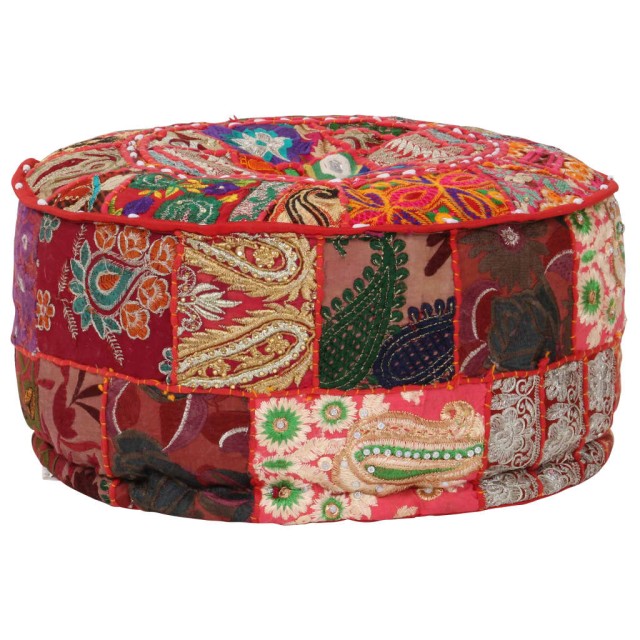 Pouf rond en coton fait à la main 40 x 20 cm Rouge