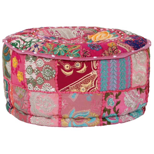 Pouf rond en coton en patchwork fait à la main 40 x 20 cm Rose