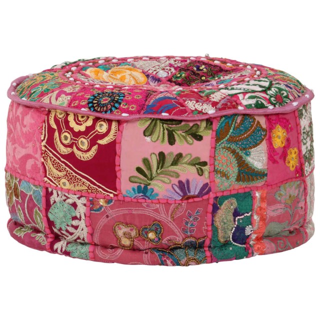 Pouf rond en coton en patchwork fait à la main 40 x 20 cm Rose