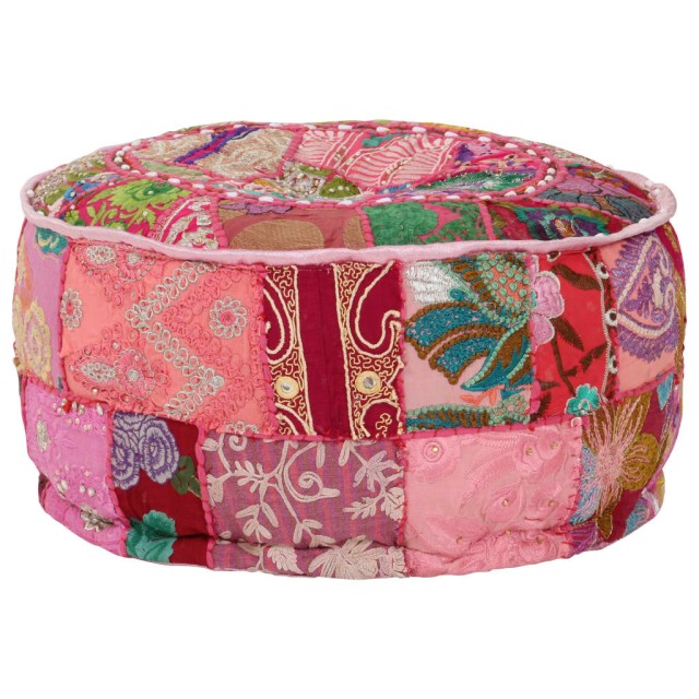 Pouf rond en coton en patchwork fait à la main 40 x 20 cm Rose