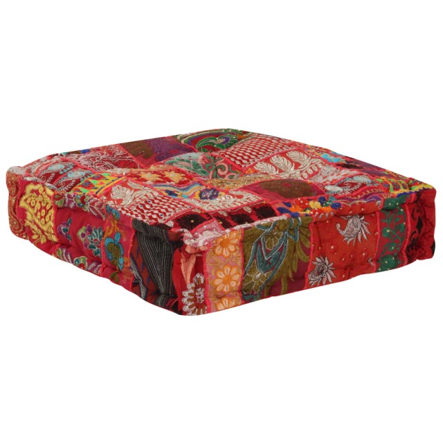 Pouf carré en coton fait à la main 50 x 50 x 12 cm Rouge