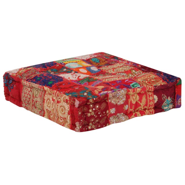 Pouf carré en coton fait à la main 50 x 50 x 12 cm Rouge