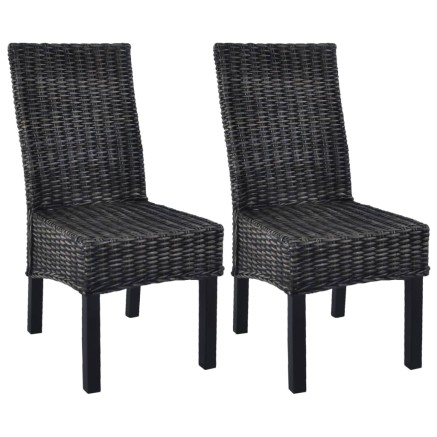 Chaises à manger lot de 2 noir rotin kubu et bois d'acajou