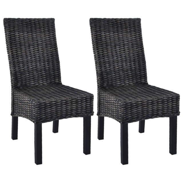 Chaises à manger lot de 2 noir rotin kubu et bois d'acajou