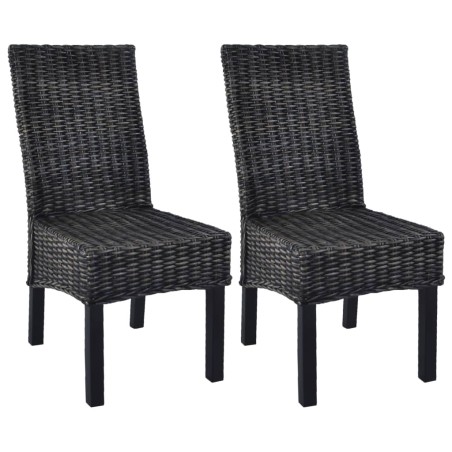 Chaises à manger lot de 2 noir rotin kubu et bois d'acajou