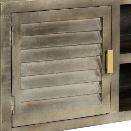 Meuble TV Bois solide de manguier Gris avec laiton 110x30x48 cm
